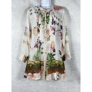 All About Her Top Women's M White Sheer Floral Embroidered Long Sleeve Blouse